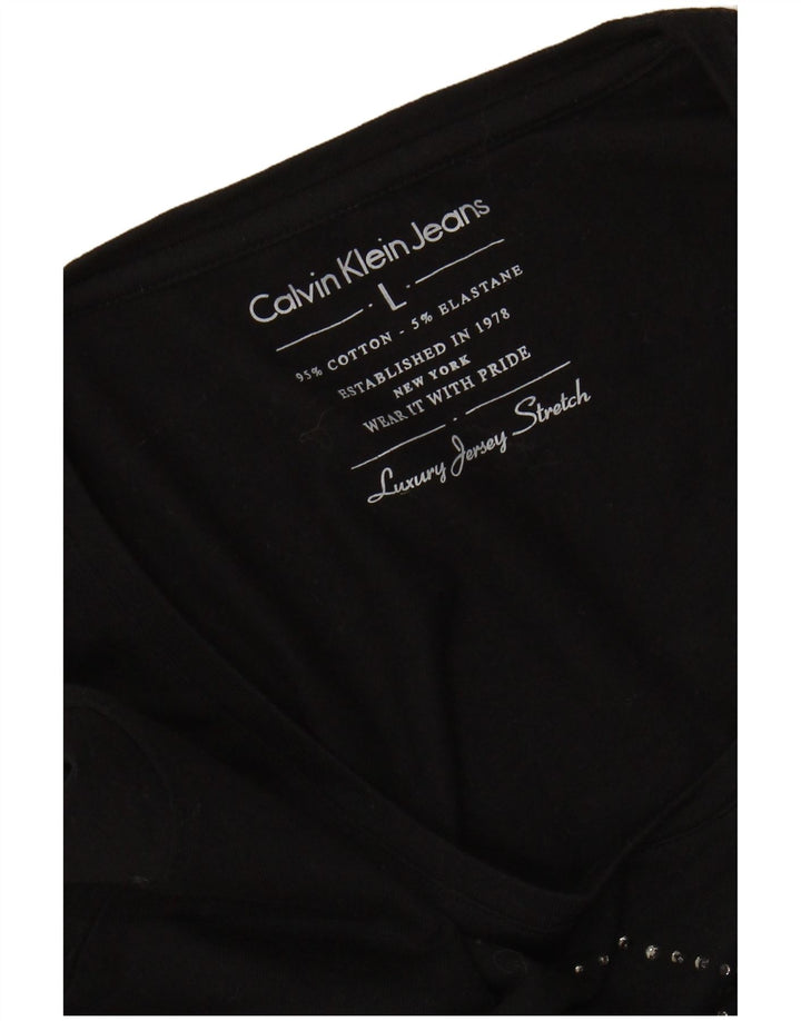 CALVIN KLEIN JEANS Damen Grafik-Top Langarm UK 14 Große schwarze Baumwolle