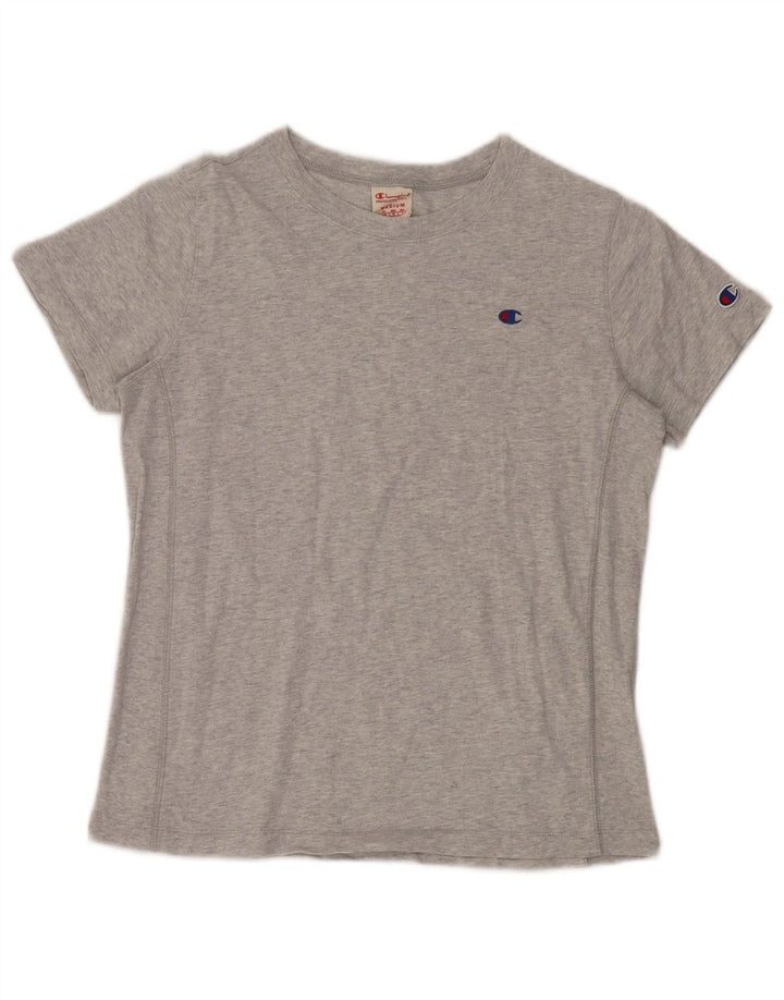 CHAMPION Damen T-Shirt Top UK 14 Mittelgrau gefleckte Baumwolle