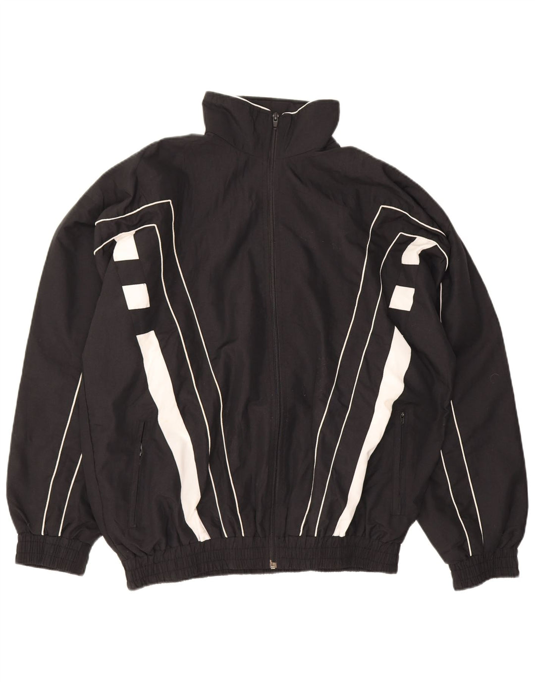 Vintage Herren-Trainingsanzug-Top-Jacke, großes schwarzes Farbblock-Polyester