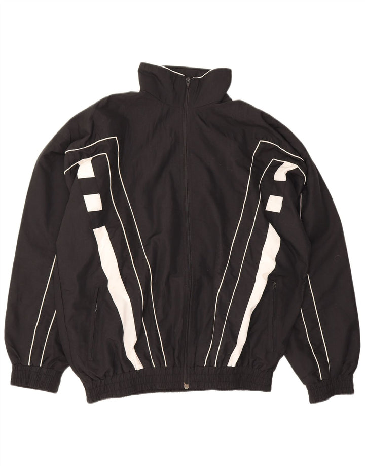Vintage Herren-Trainingsanzug-Top-Jacke, großes schwarzes Farbblock-Polyester