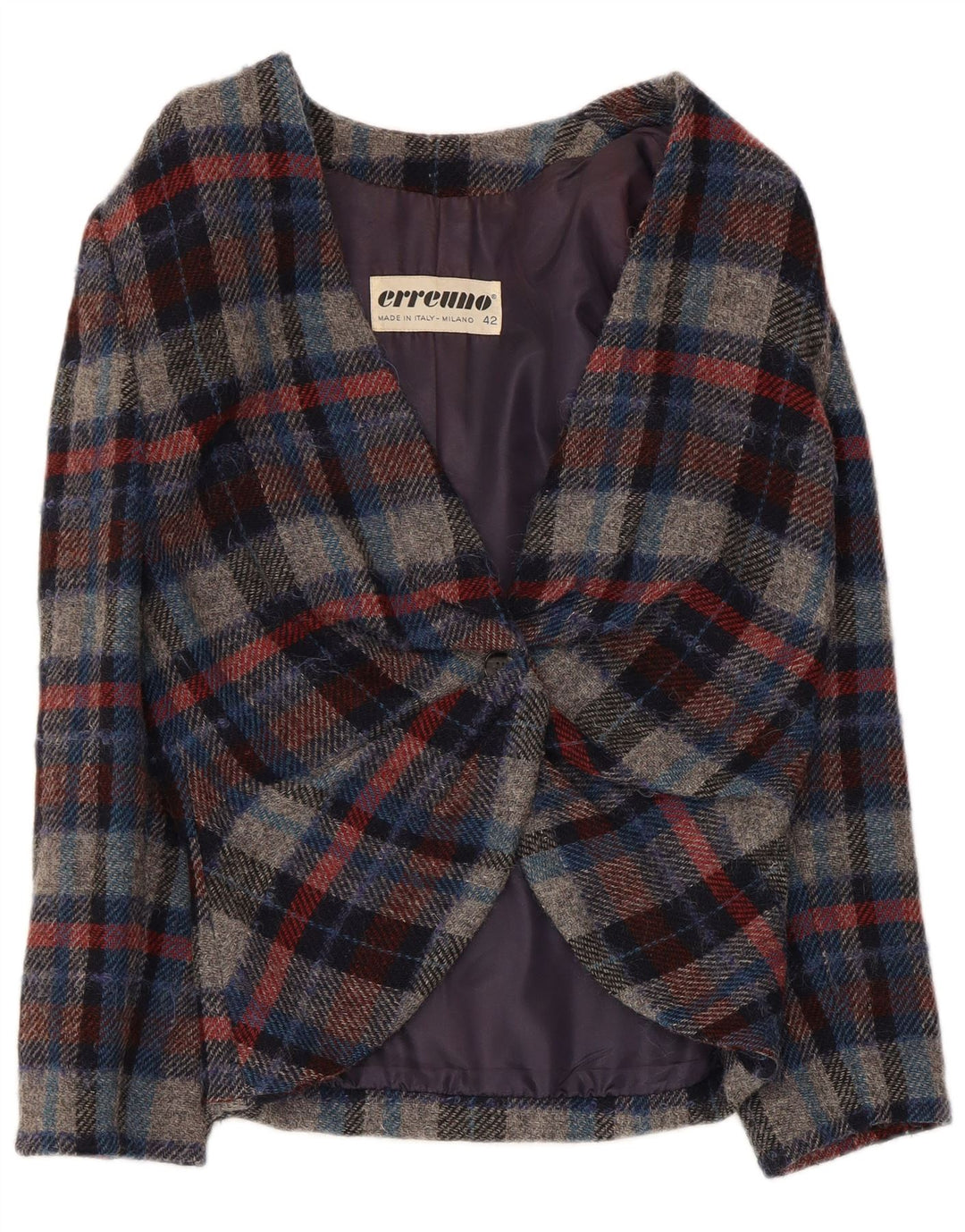 Erreuno Damen 1-Knopf-Blazerjacke IT 42 Medium Mehrfarbig karierte Wolle