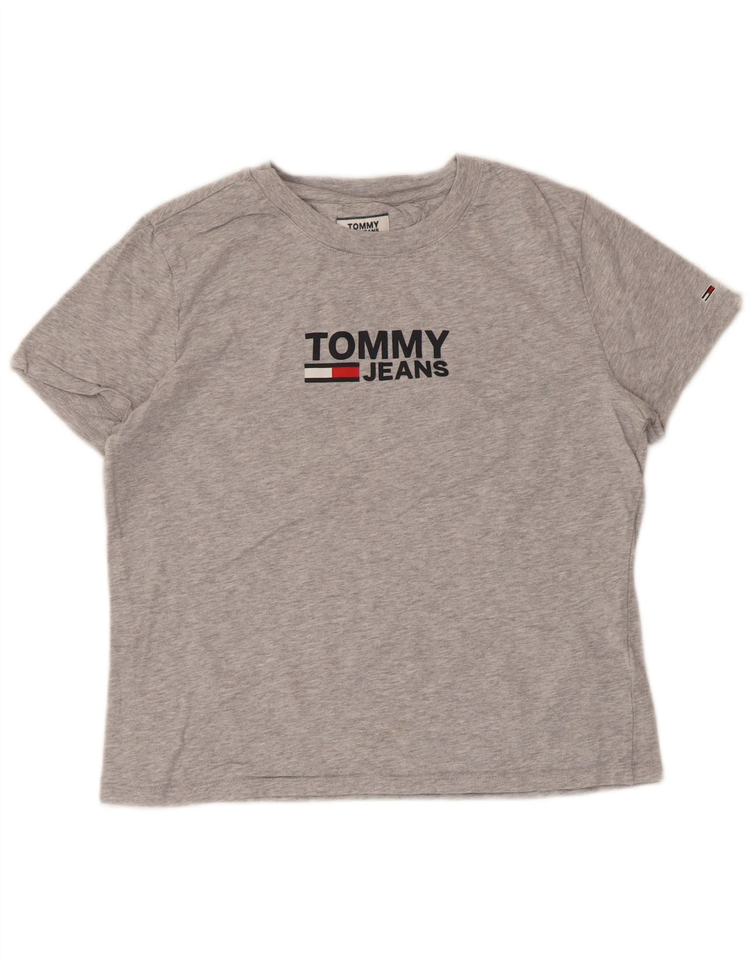 TOMMY HILFIGER Grafik-T-Shirt-Oberteil für Damen, UK 14, mittelgrau gefleckte Baumwolle