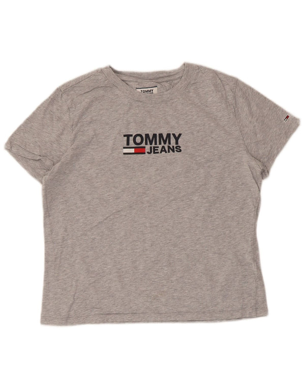 TOMMY HILFIGER Grafik-T-Shirt-Oberteil für Damen, UK 14, mittelgrau gefleckte Baumwolle