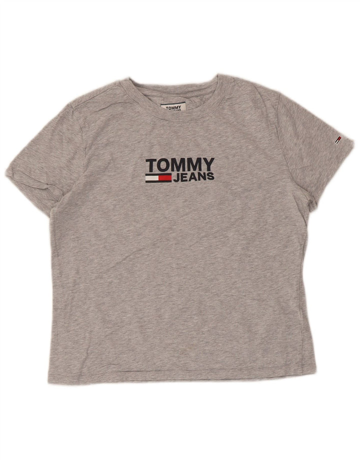 TOMMY HILFIGER Grafik-T-Shirt-Oberteil für Damen, UK 14, mittelgrau gefleckte Baumwolle