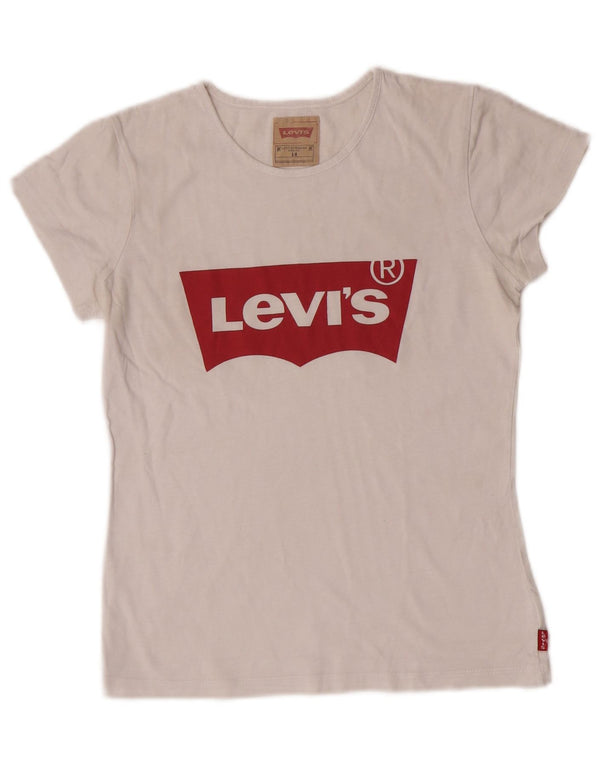 Levi's Mädchen-T-Shirt mit Grafik, 13–14 Jahre, weiße Baumwolle