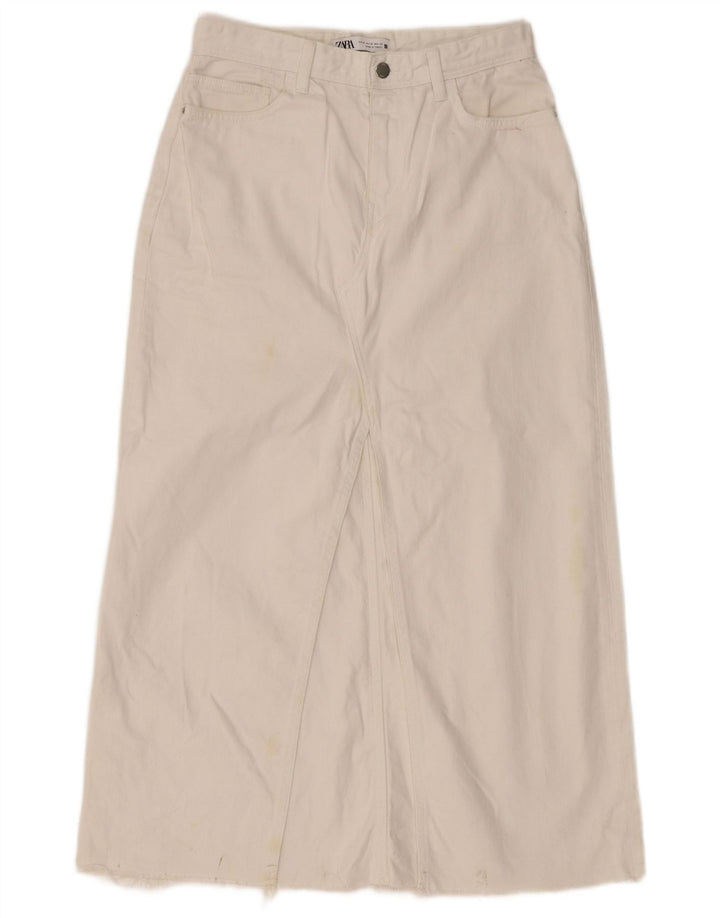 Zara Damen Jeans-Maxirock, Größe M, W30, Weiß