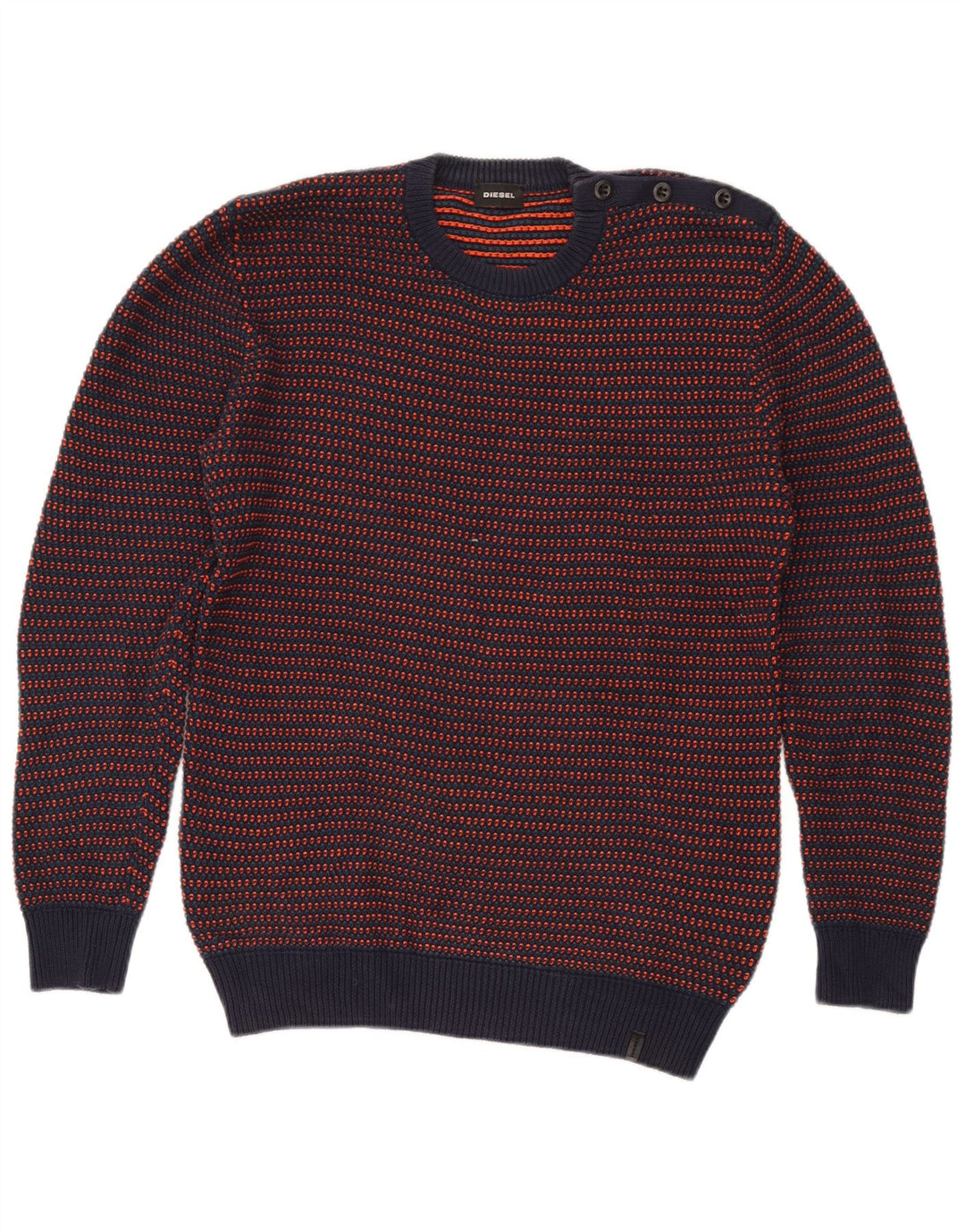 Diesel Herren-Pullover mit Rundhalsausschnitt, mittelgroß, marineblau, gestreift, Baumwolle