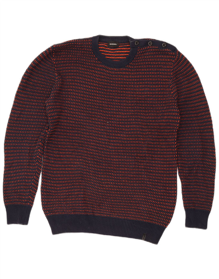 Diesel Herren-Pullover mit Rundhalsausschnitt, mittelgroß, marineblau, gestreift, Baumwolle