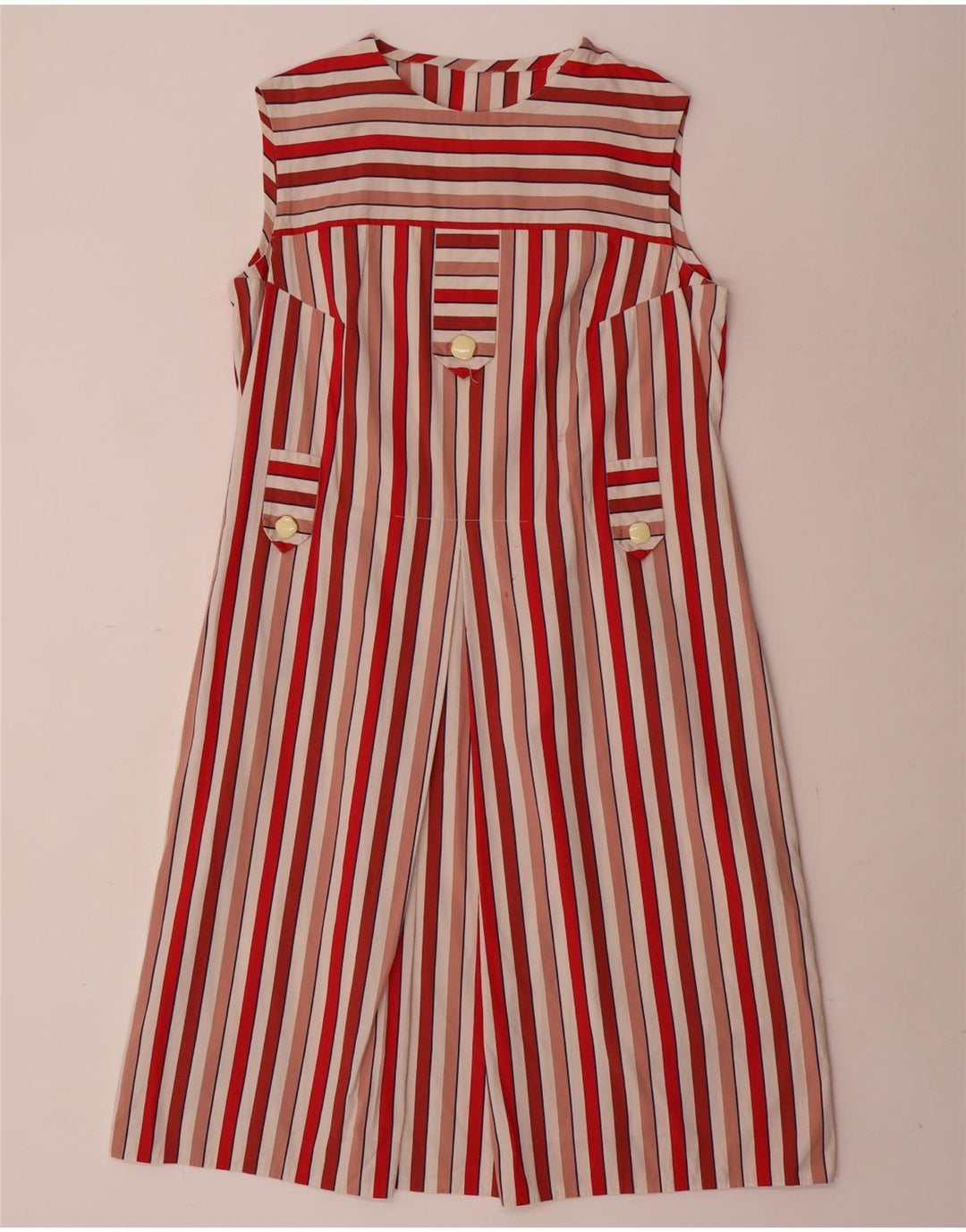 Vintage Damen A-Linie Kleid UK 12 Mittelrot gestreift