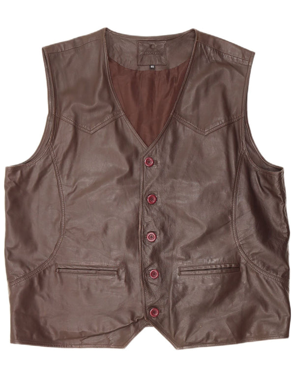 Vintage Herren Lederweste IT 60 3XL Braunes Leder