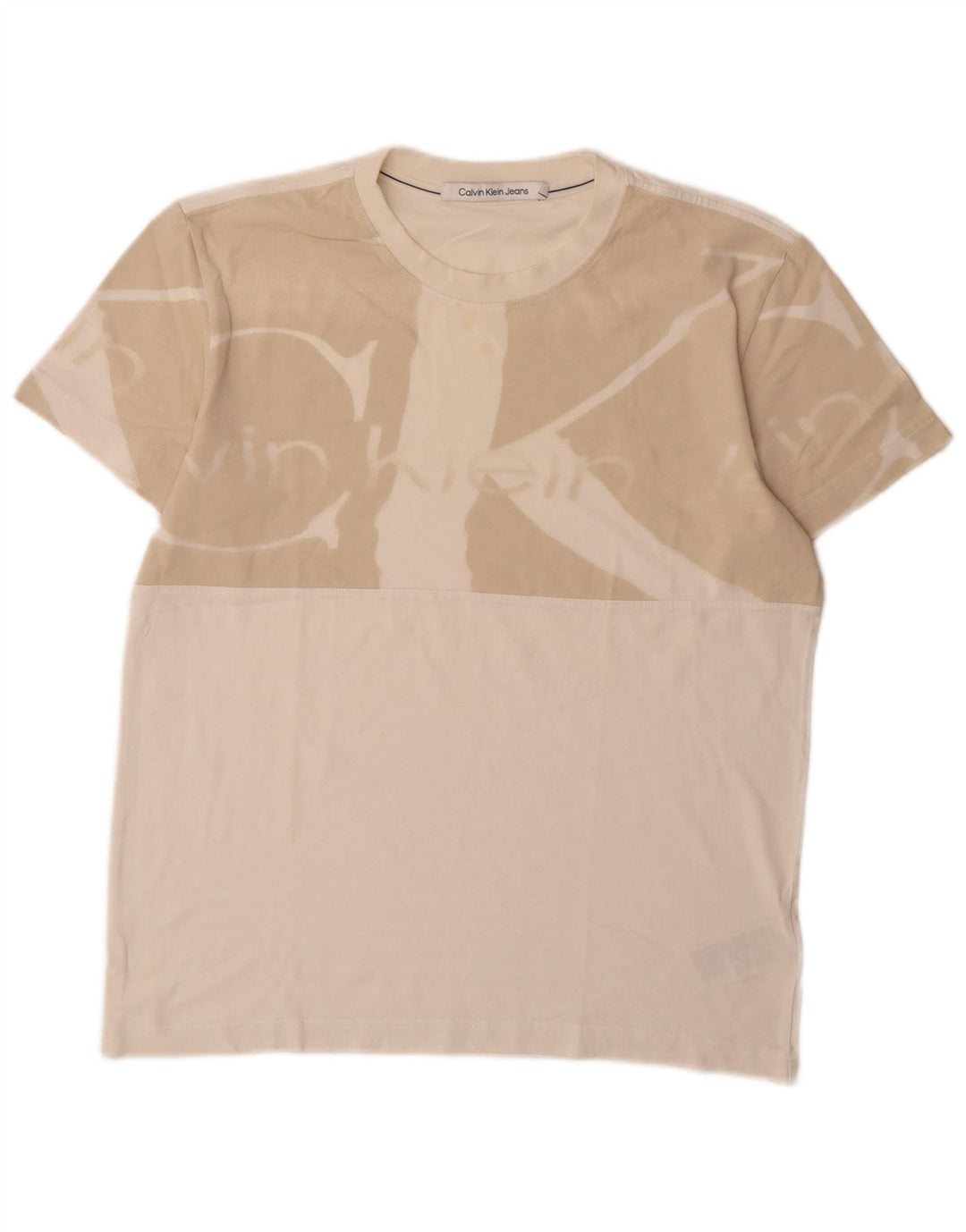 Calvin Klein Jeans Herren-T-Shirt mit Grafik, Medium, cremefarbene Baumwolle