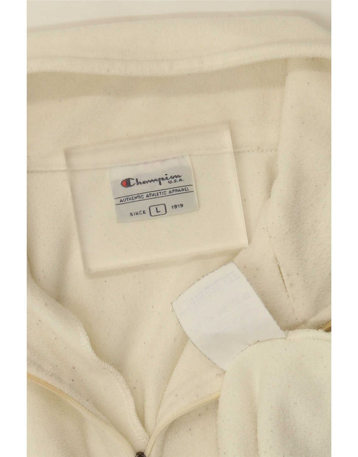 Champion Herren-Fleecepullover mit Reißverschluss am Hals, groß, cremefarbenes Polyester