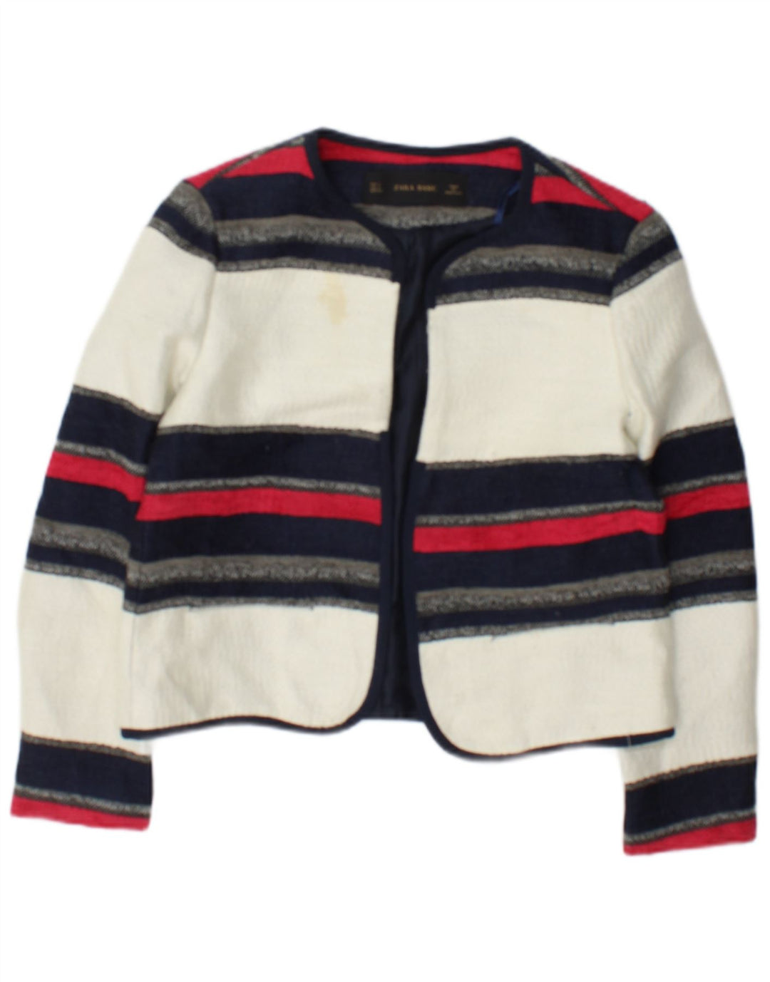 Offene Bolero-Jacke für Damen von Zara, UK 10, Größe S, weiß gestreift