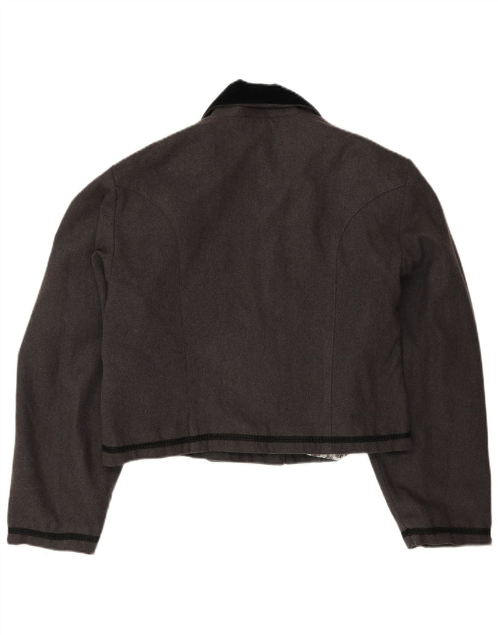 Vintage Damen Crop Blazer Jacke UK 14 Mittelgrau Farbblock
