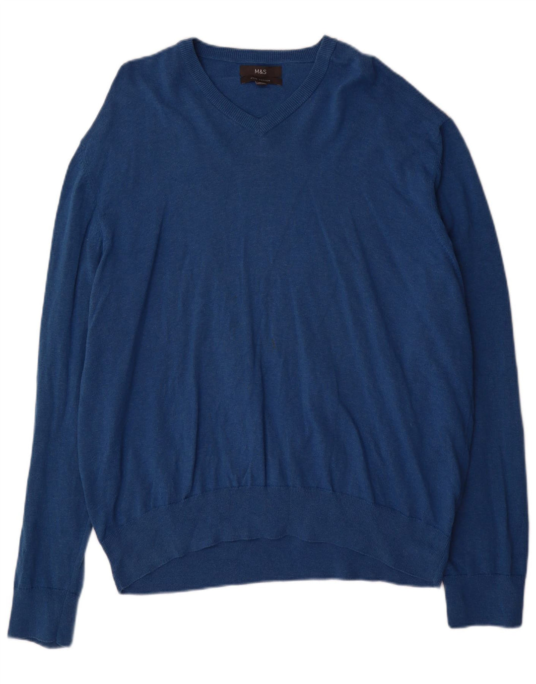 Marks & Spencer Herren-Pullover mit V-Ausschnitt, 3XL, blaue Baumwolle