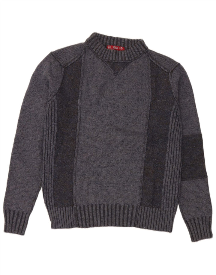 Zara Herren-Pullover mit Rundhalsausschnitt, mittelgraue Colourblock-Wolle