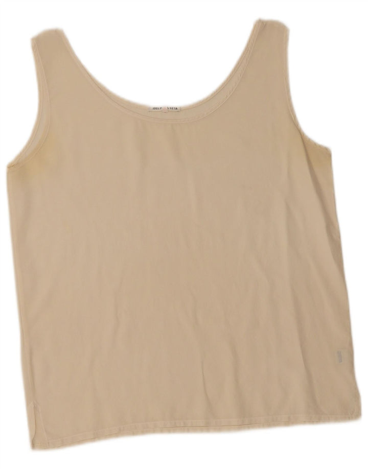 Vintage Damen Crop Weste Top UK 14 Mittelbeige Seide
