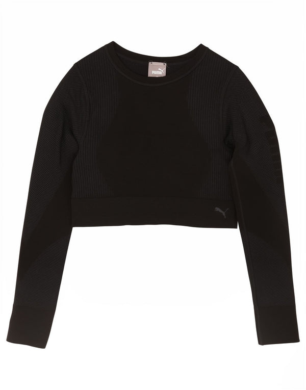 Puma Damen Crop Top Langarm UK 12 Medium Schwarz Sport