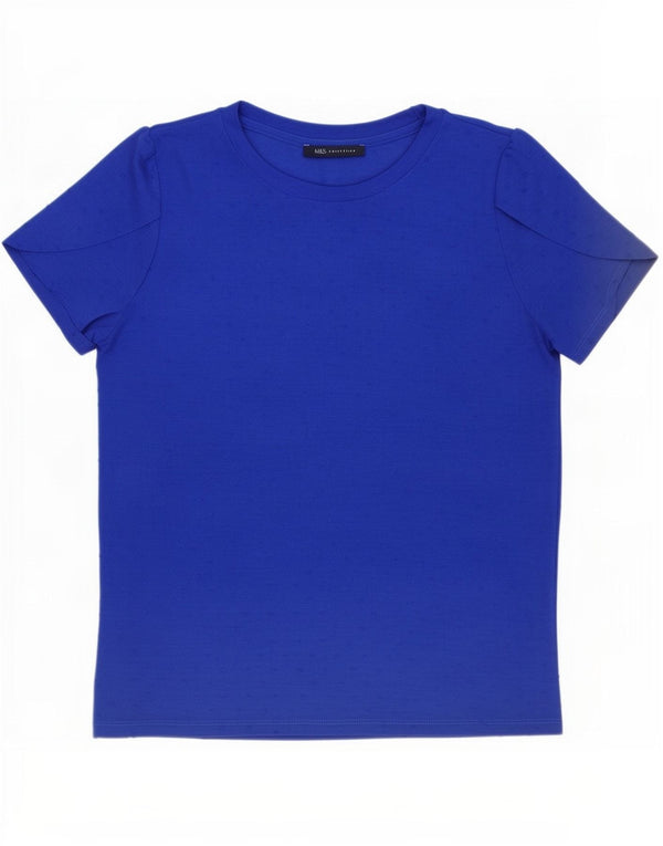Marks & Spencer Damen T-Shirt Top UK 16 Large Blau gepunktete Viskose