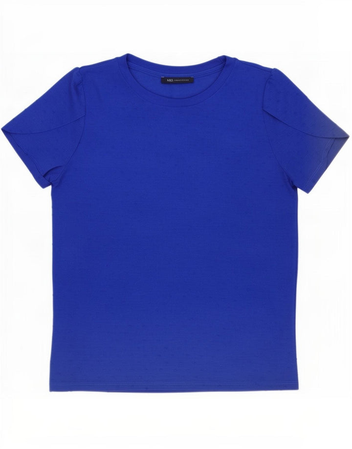 Marks & Spencer Damen T-Shirt Top UK 16 Large Blau gepunktete Viskose