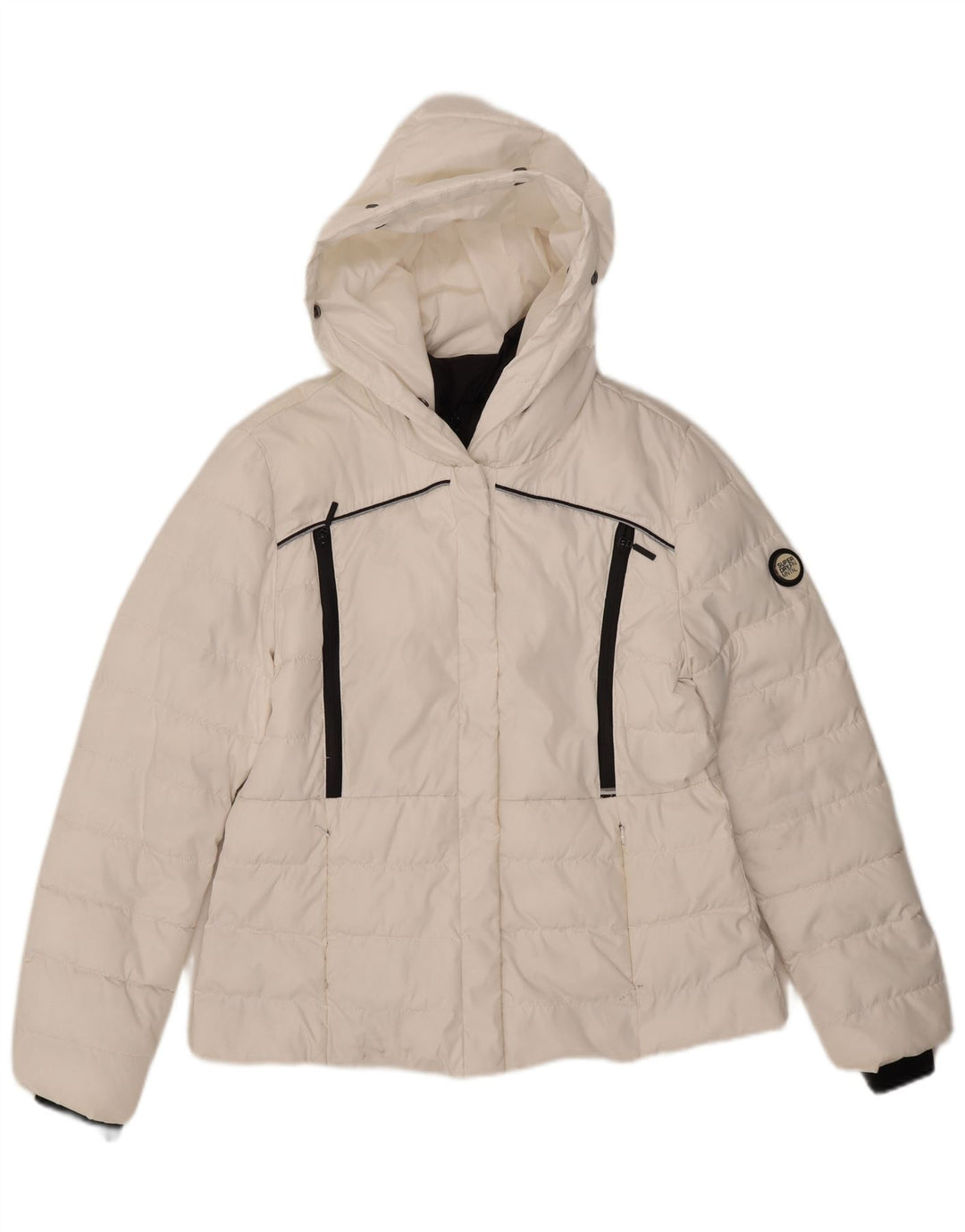 Superdry Wattierte Damenjacke mit Kapuze, UK 14, Größe L, Weiß, Polyester