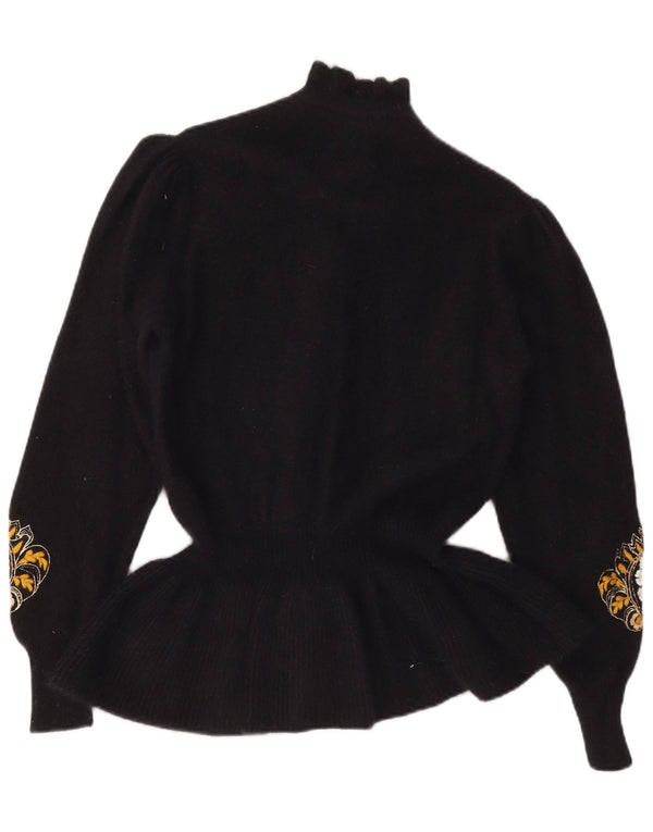 Vintage Damen Cardigan Pullover UK 12 Medium Schwarz Floral
