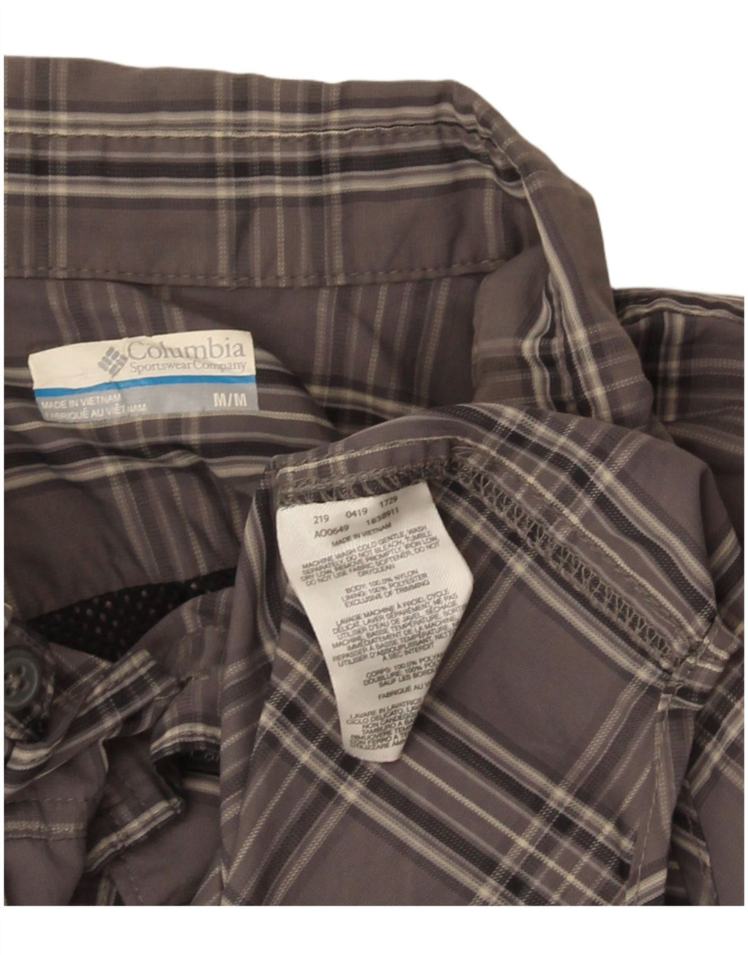 Columbia Herrenhemd aus mittelgrau kariertem Nylon