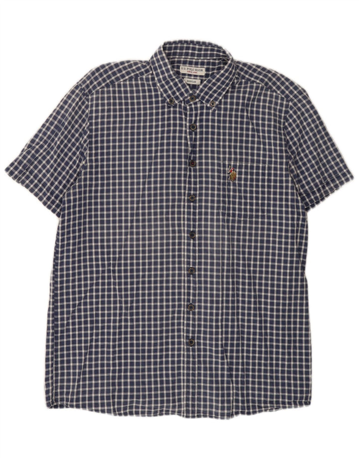 U.S. Polo Assn. Herren-Hemd, normal, kurzärmelig, groß, Marineblau mit Gingham-Karomuster