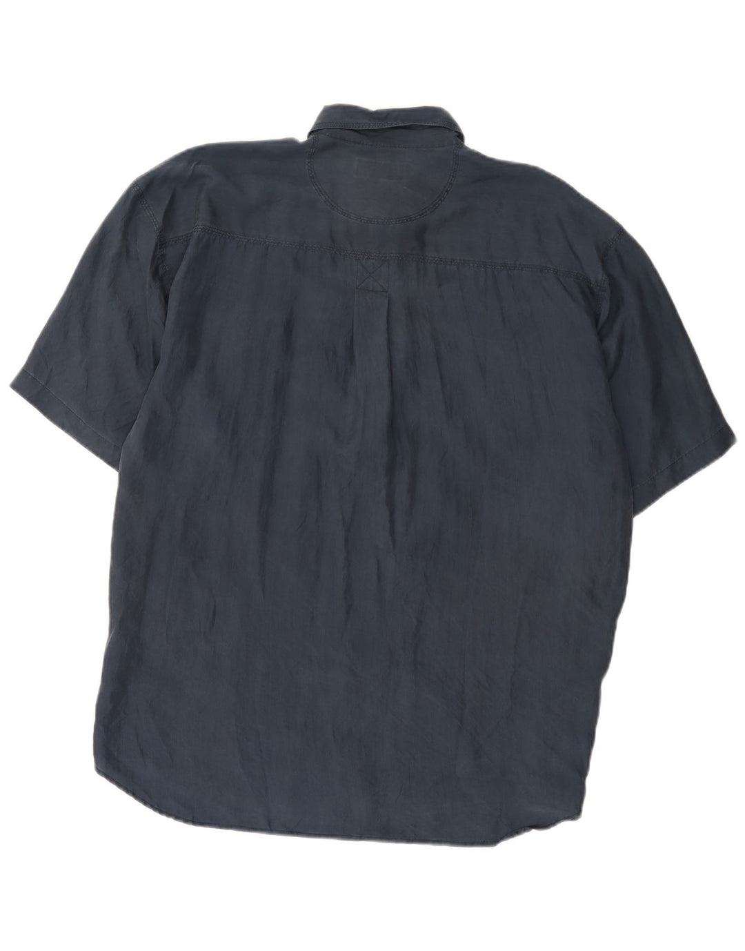 Vintage Herren Kurzarmhemd Große marineblaue Seide