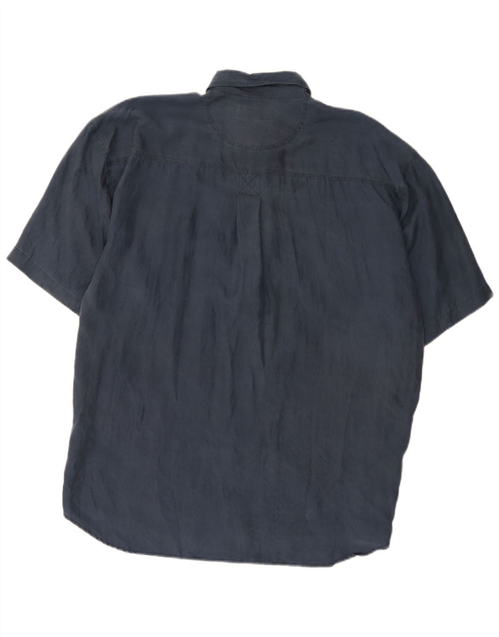 Vintage Herren Kurzarmhemd Große marineblaue Seide