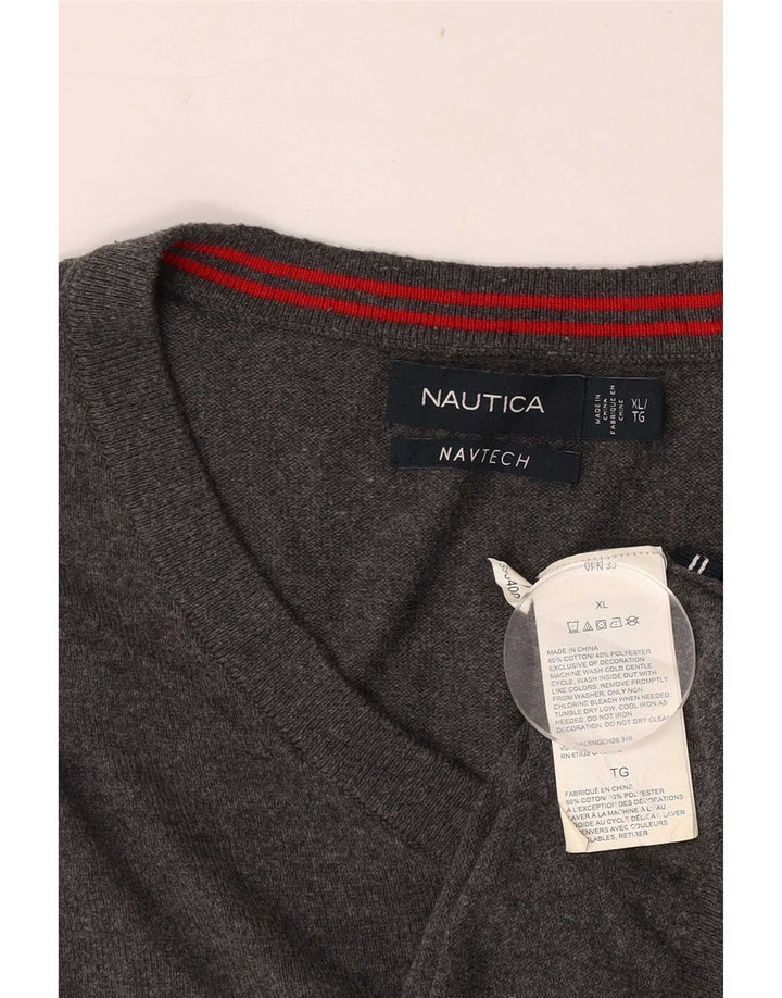 Nautica Herren Navtech V-Ausschnitt Pullover Pullover XL Grau Baumwolle