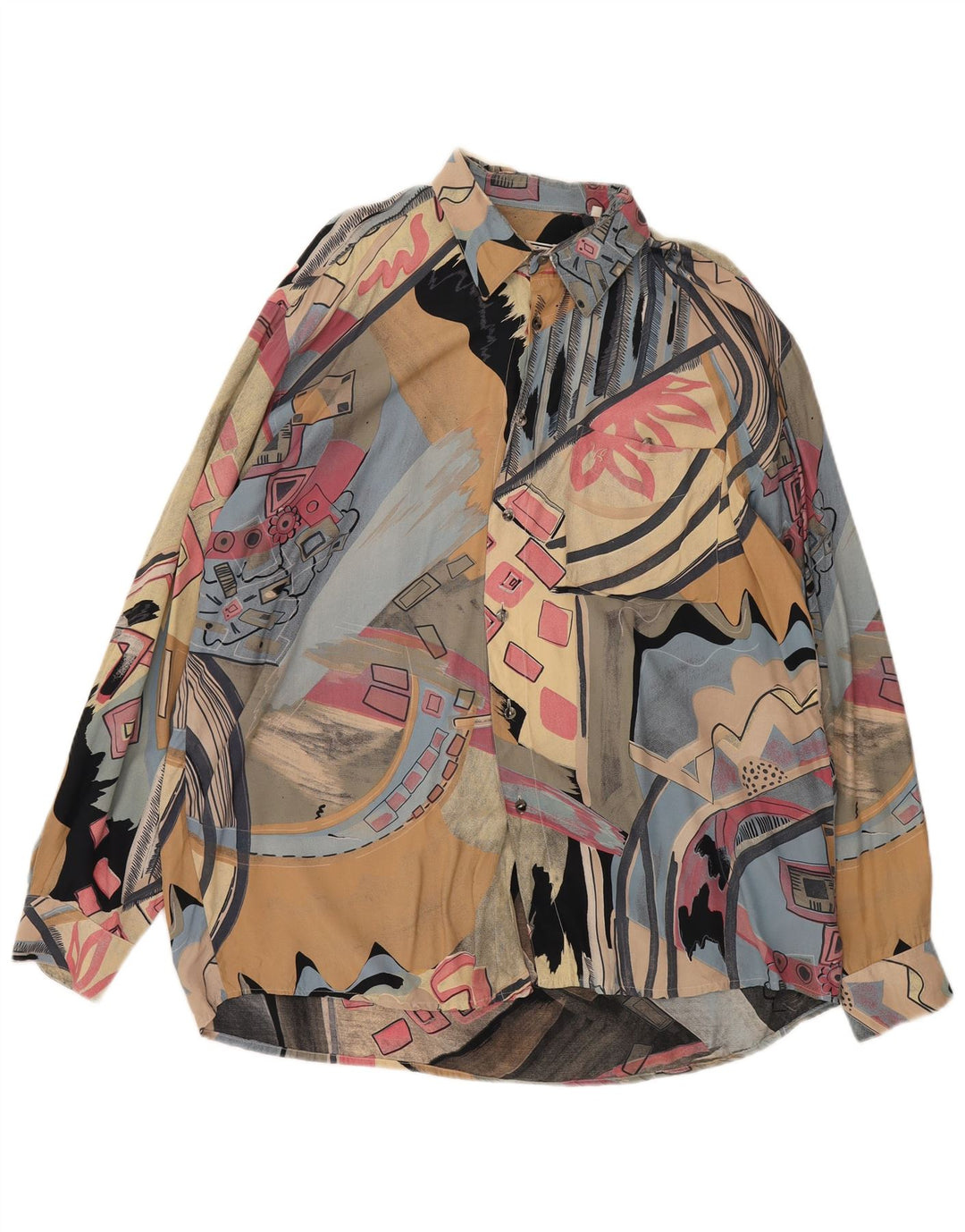 Vintage Herren übergroßes Hemd mit abstraktem Muster, groß, mehrfarbig, Retro