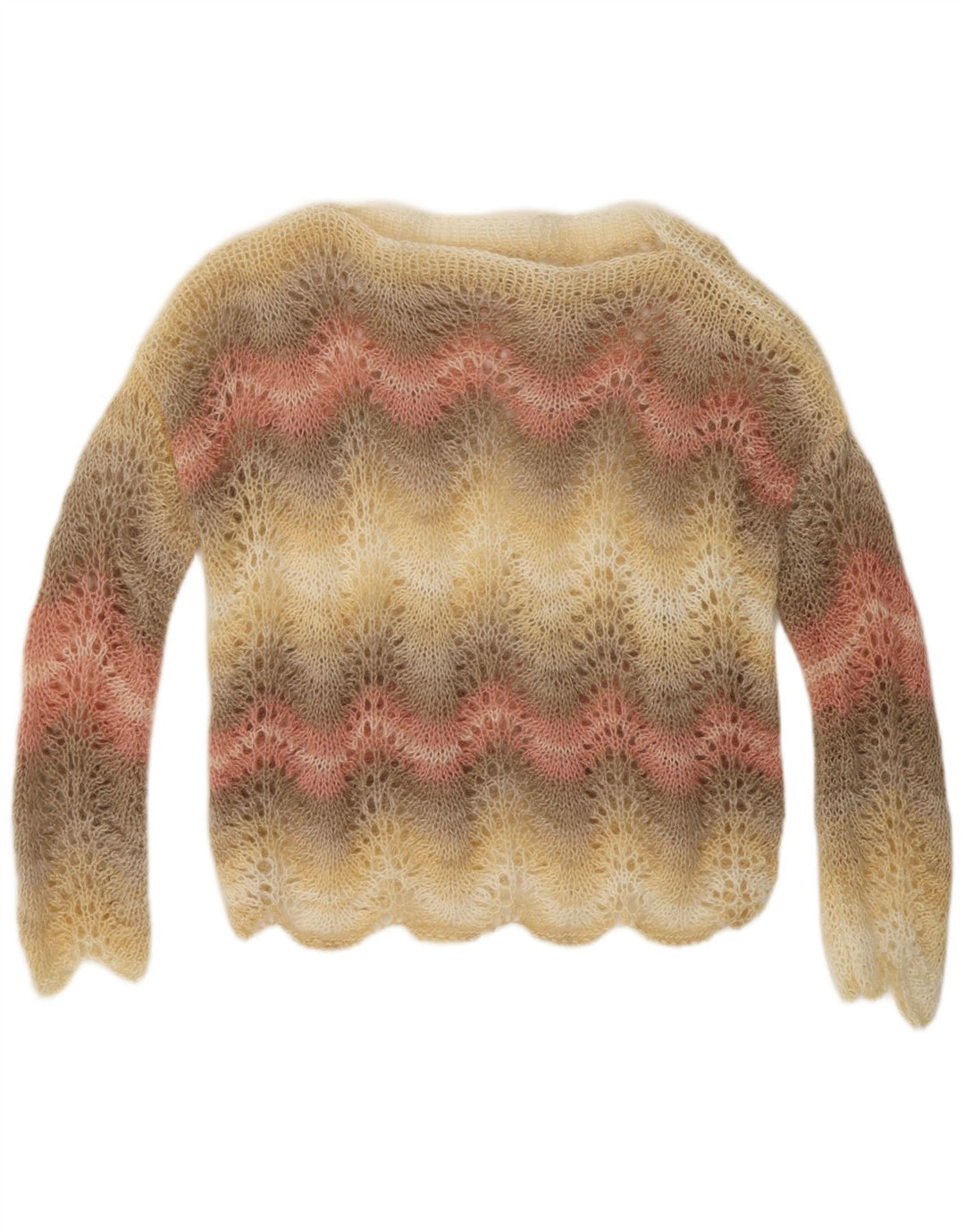 VINTAGE Damen-Pullover mit U-Boot-Ausschnitt, UK 14, mittelmehrfarbig gestreift