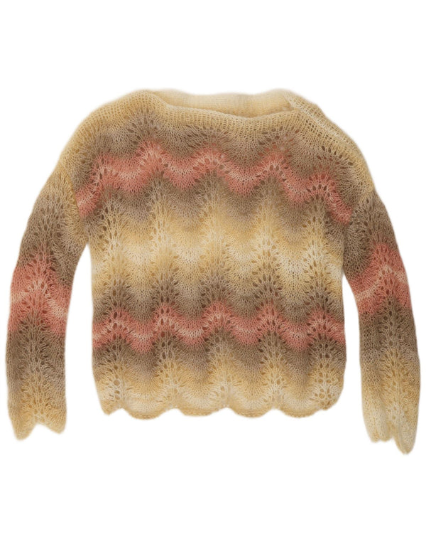 VINTAGE Damen-Pullover mit U-Boot-Ausschnitt, UK 14, mittelmehrfarbig gestreift