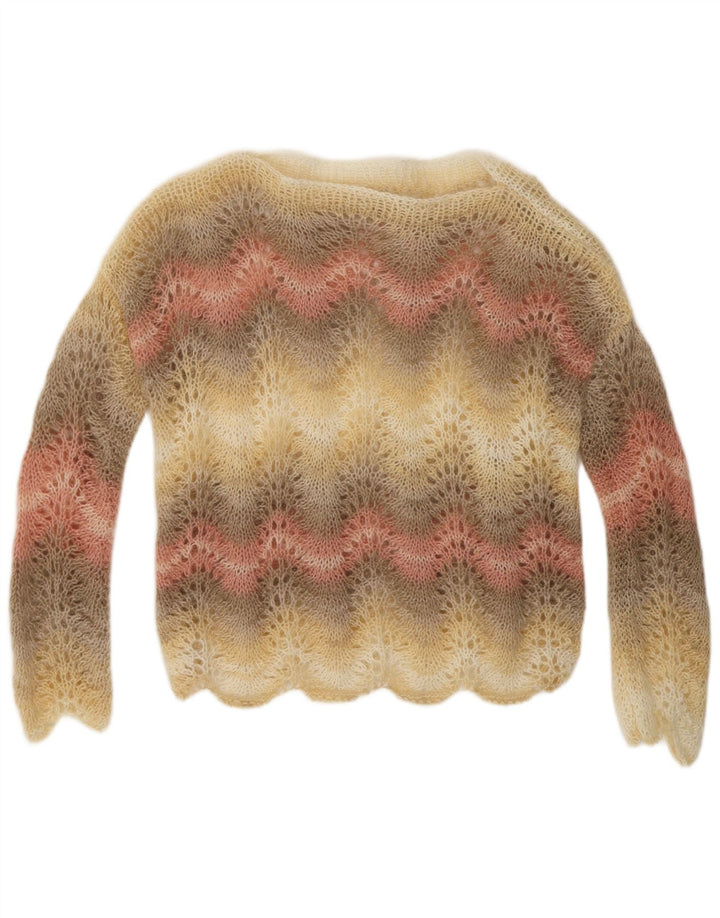 VINTAGE Damen-Pullover mit U-Boot-Ausschnitt, UK 14, mittelmehrfarbig gestreift