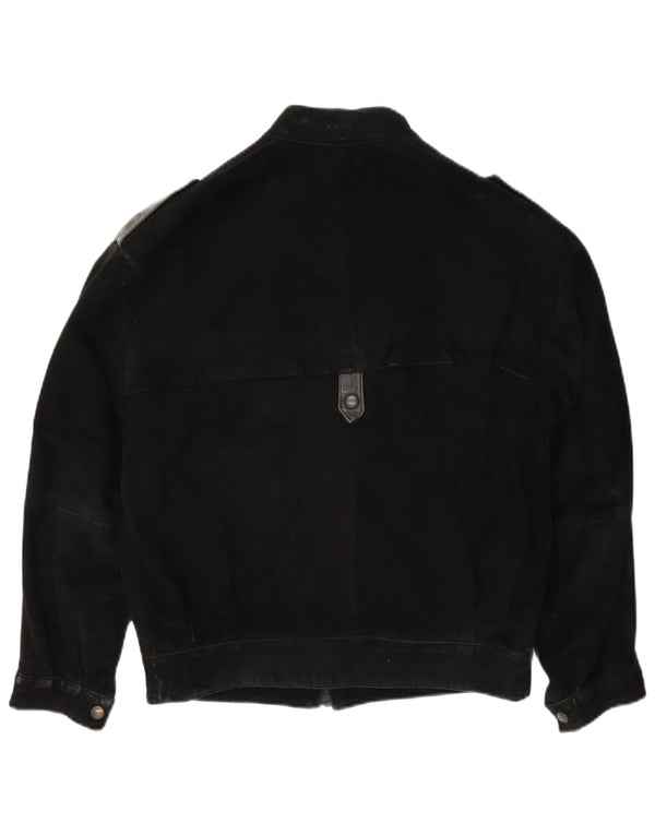 Vintage Herren Militär Wildleder Bomberjacke IT 46 Small Schwarz