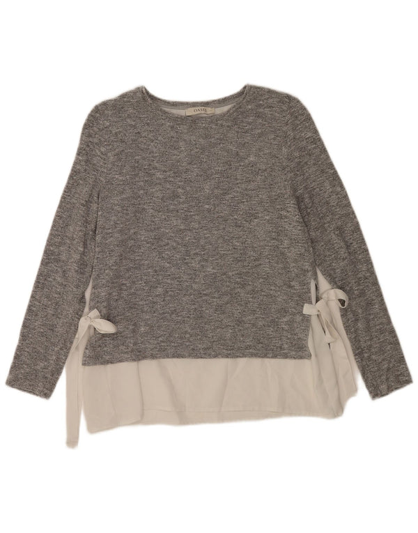 Oasis Damen Top Langarm UK 12 Mittelgrau meliert Viskose