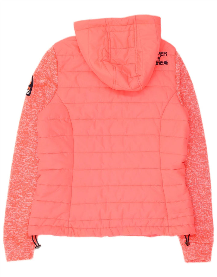 Superdry Damen-Bomberjacke mit Kapuze, Gr. 8, klein, rosa geflecktes Nylon
