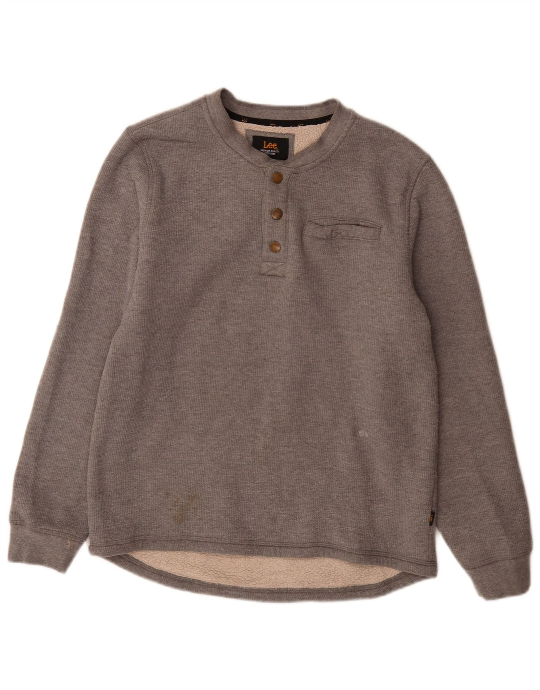 Lee Herren-Sweatshirt mit Knopfkragen, Größe S, Grau, Baumwolle