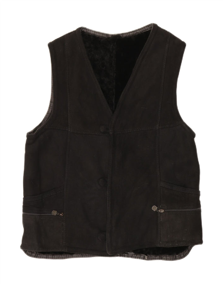 Vintage Damen Sherpa Gilet UK 14 Large Schwarz