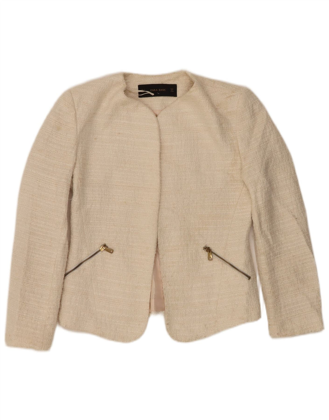 Offene Blazerjacke für Damen von Zara, Gr. 10, Größe S, gebrochenes Weiß, Polyacryl