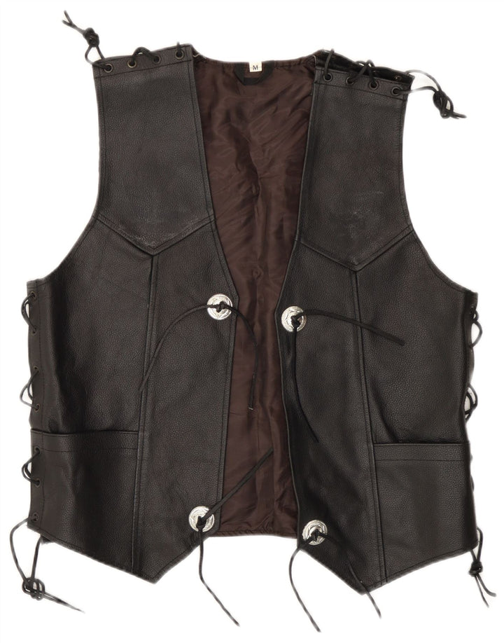 Vintage Herren Lederweste Medium Schwarz Biker