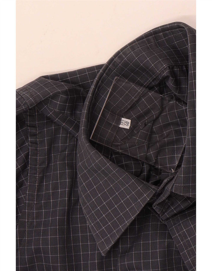 Yves Saint Laurent Herrenhemd Größe 40 15 3/4 Mittelgrauer Gingham