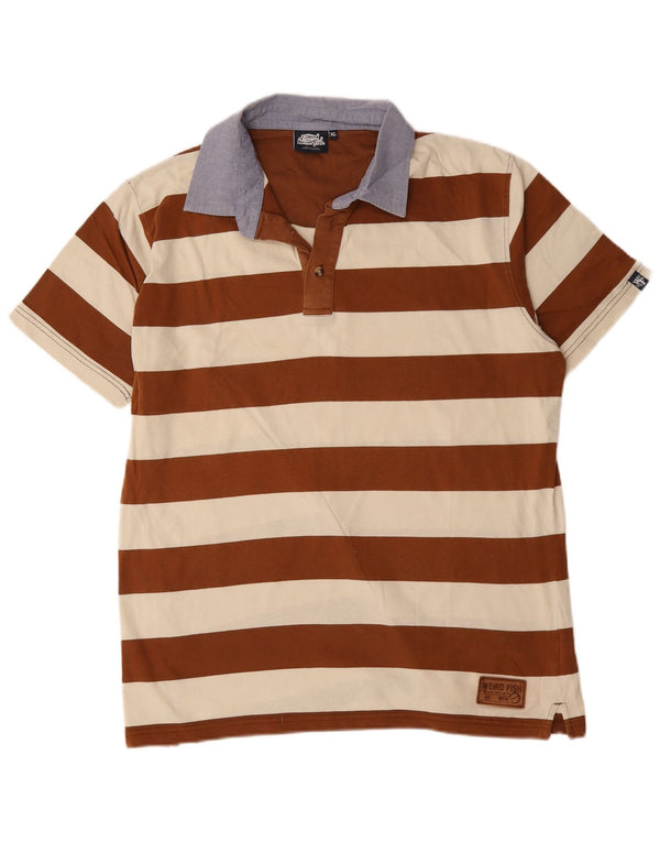 Weird Fish Herren Rugby-Poloshirt XL, braun gestreift, Baumwolle