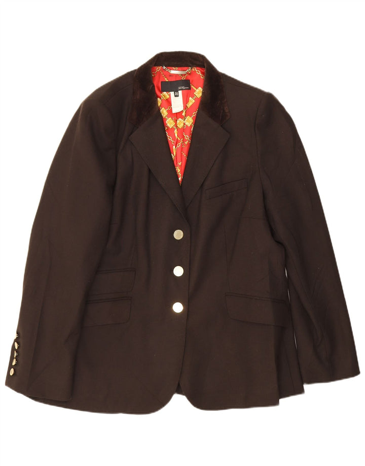 Les Copains Damen 3-Knopf-Blazerjacke IT 52 2XL Braune Schurwolle