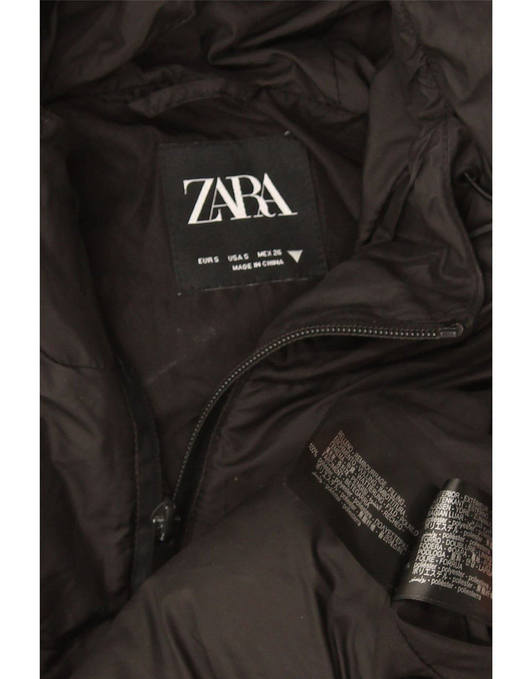 Zara Damen Crop Hooded Übergroße wattierte Jacke UK 10 Small Schwarz Polyester