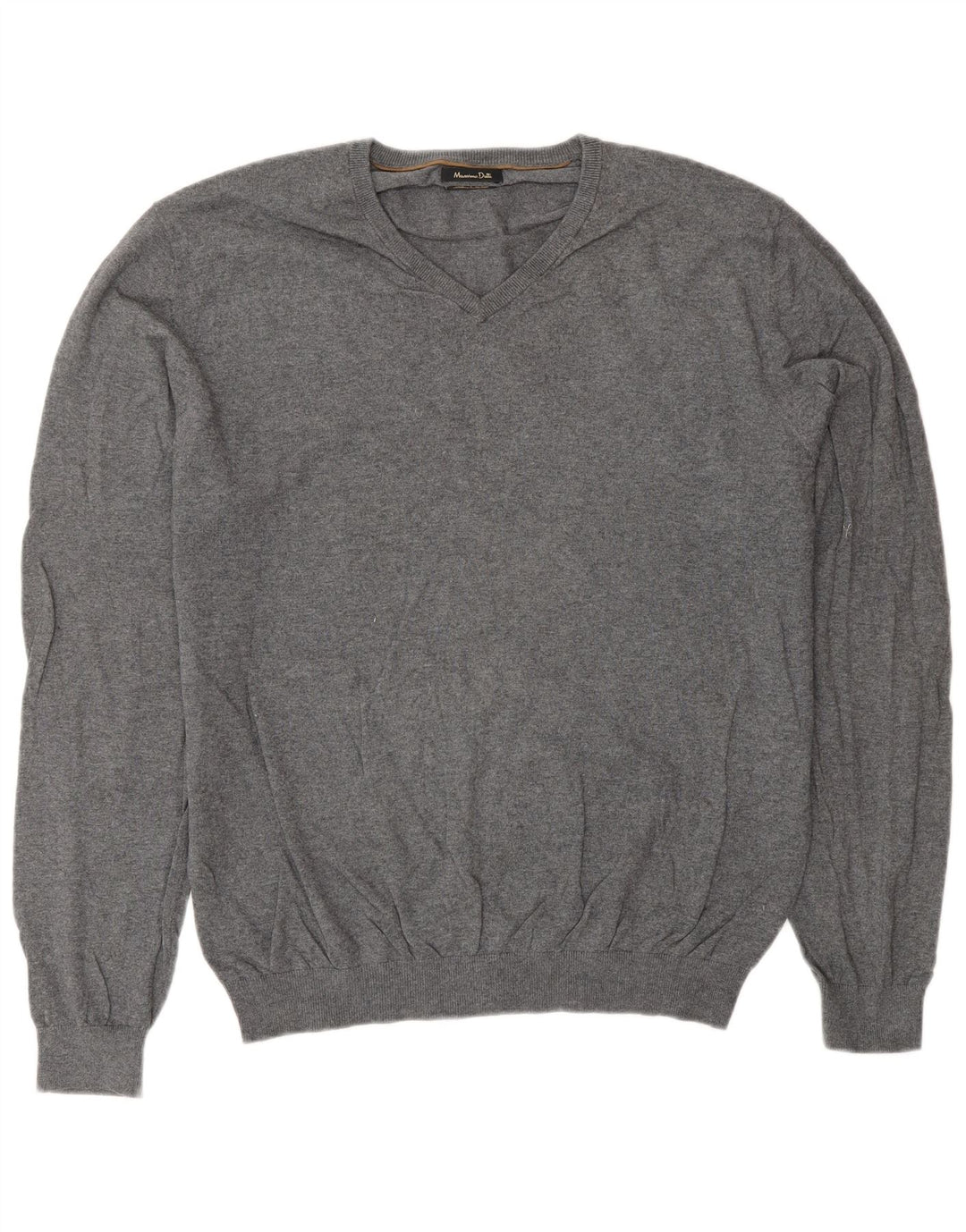 Massimo Dutti Herren-Pullover mit V-Ausschnitt, XL, graue Baumwolle