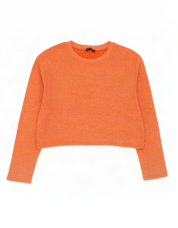 Zara Damen Crop Top Langarm UK 14 Mittelorange