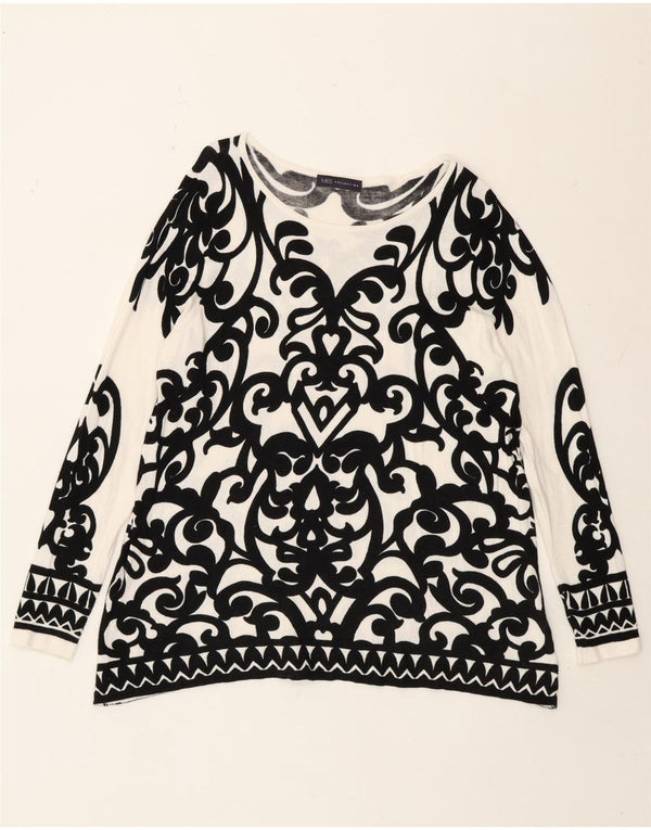 Marks & Spencer Damen Top Langarm UK 16 Large Weiß Paisley Viskose