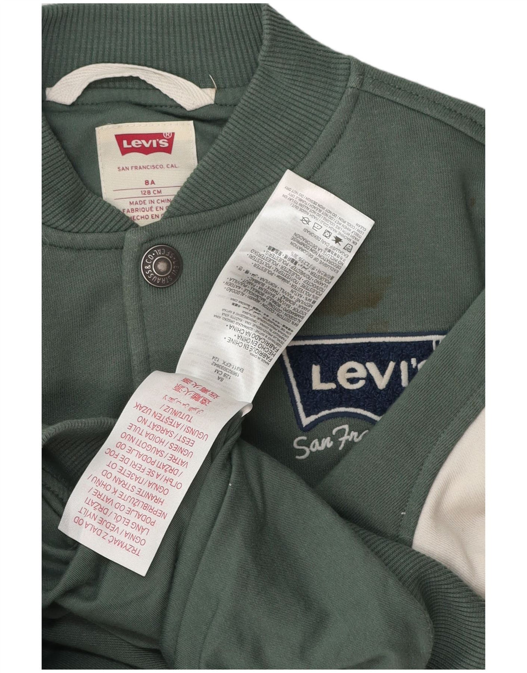 Levi's Graphic Varsity-Jacke für Jungen, 7–8 Jahre, grüne Farbblock-Baumwolle